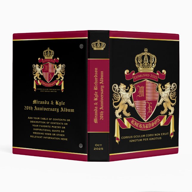 Create Your Own Coat of Arms Red Gold Lion Emblem Mini Binder (Background)