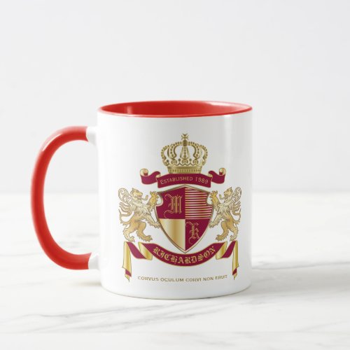 Create Your Own Coat of Arms Red Gold Lion Emblem Mug
