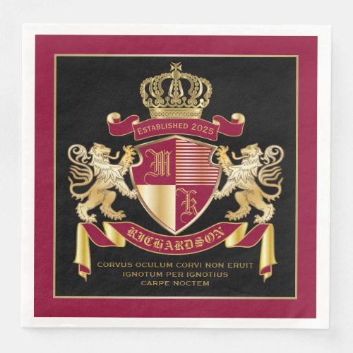 Create Your Own Coat of Arms Red Gold Lion Emblem Paper Dinner Napkins