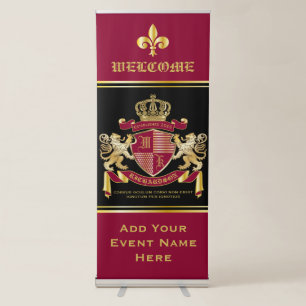 Create Your Own Coat of Arms Red Gold Lion Emblem Retractable Banner