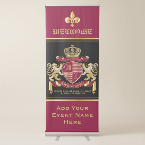 Create Your Own Coat of Arms Red Gold Lion Emblem Retractable Banner