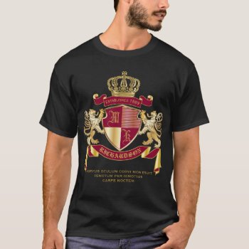 Create Your Own Coat Of Arms Red Gold Lion Emblem T-shirt by BCVintageLove at Zazzle