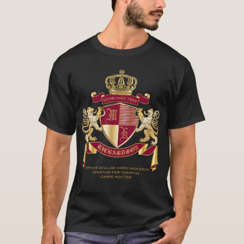 Create Your Own Coat of Arms Red Gold Lion Emblem T_Shirt