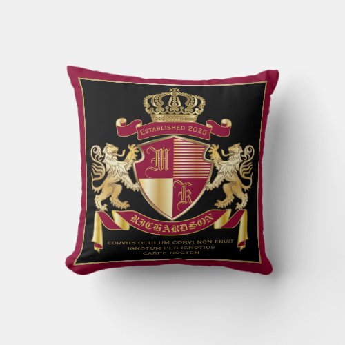 Create Your Own Coat of Arms Red Gold Lion Emblem Throw Pillow
