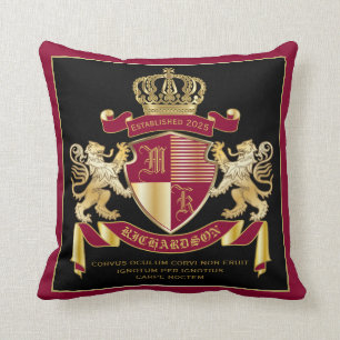 Create Your Own Coat of Arms Red Gold Lion Emblem Throw Pillow