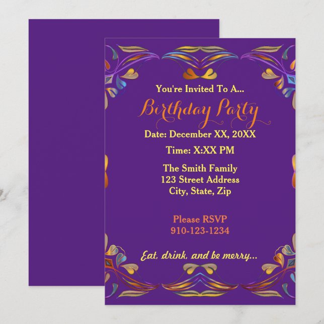 Create Your Own Colorful Birthday Party Invitation (Front/Back)