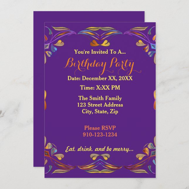 Create Your Own Colorful Birthday Party Invitation (Front/Back)