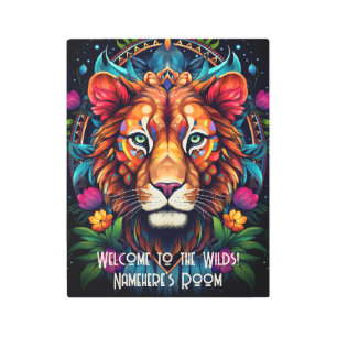Create Your Own Colorful Boho Lioness Totem Animal Metal Print