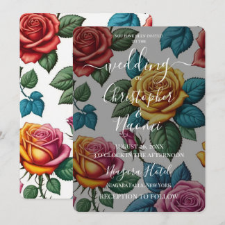 Create Your Own Colorful Retro Roses Wedding Invitation