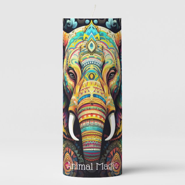 Create Your Own Colorful Spiritual Elephant Totem Pillar Candle (Front)