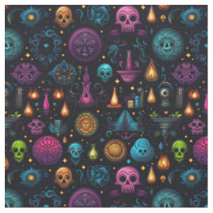 Create Your Own Colorful Symbols & Skulls Black Fabric