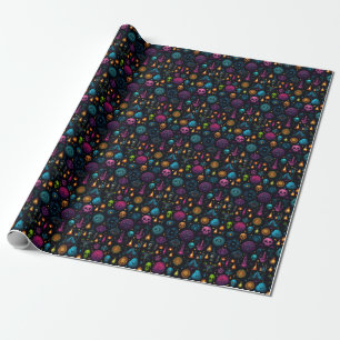 Create Your Own Colorful Symbols & Skulls Black Wrapping Paper