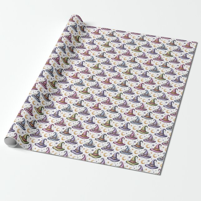 Create Your Own Colorful Witch Hats Celestial Wrapping Paper (Unrolled)