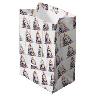 Create Your Own Colorful Xmas Tree & Cute Cat Medium Gift Bag