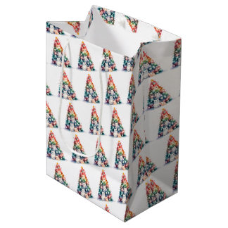 Create Your Own Colorful Xmas Tree & Kittens Medium Gift Bag