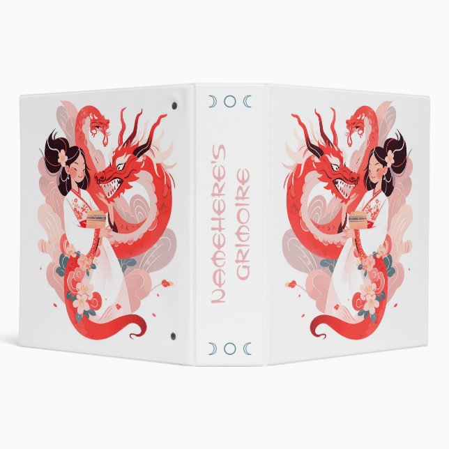 Create Your Own Coral Chinese Dragon Maiden Clouds 3 Ring Binder (Background)