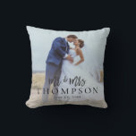 Create Your Own Couple Photo Add Names Mr & Mrs Throw Pillow<br><div class="desc">Create Your Own Couple Photo Add Names Mr and Mrs Photo Wedding Newlywed Modern Gift Throw Pillow . Newlyweds Photo Mr and Mrs Name Script Elegant Name Throw Pillow. The design features a customizable photo on each side. Mr and Mrs in an elegant handwritten script font, and wedding picture. This...</div>