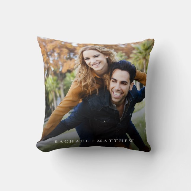 Create Your Own Couple Photo | Add Names Throw Pillow (Front)
