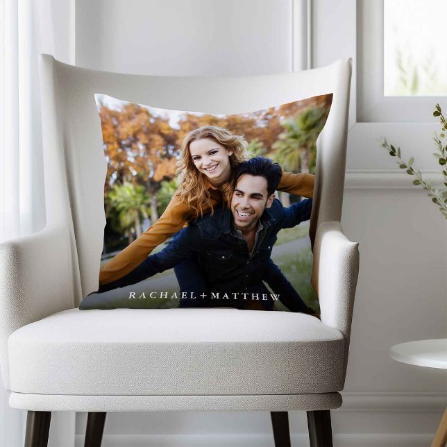 Create Your Own Couple Photo | Add Names Throw Pillow (Creator Uploaded)