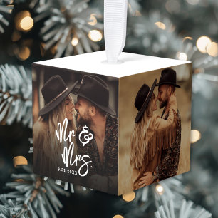 Create Your Own Couple Photo Christmas Cube Ornament