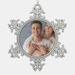 Create Your Own Couples Photo Custom Picture Snowflake Pewter Christmas Ornament