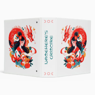Create Your Own Crimson Chinese Dragon Maiden 3 Ring Binder
