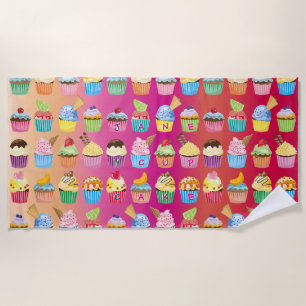 Create Your Own Cupcake Monogram Delicious Treats Beach Towel