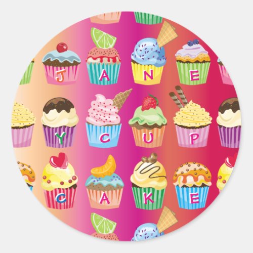 Create Your Own Cupcake Monogram Delicious Treats Classic Round Sticker