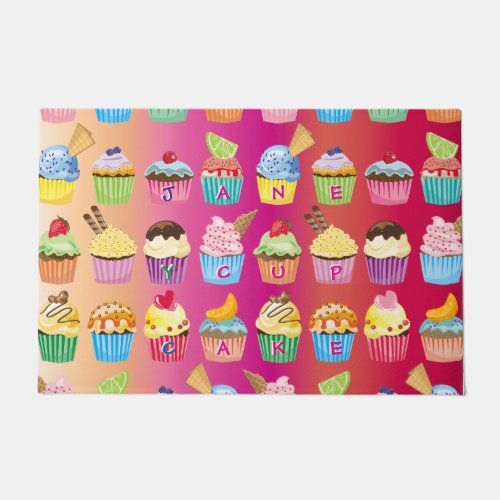Create Your Own Cupcake Monogram Delicious Treats Doormat