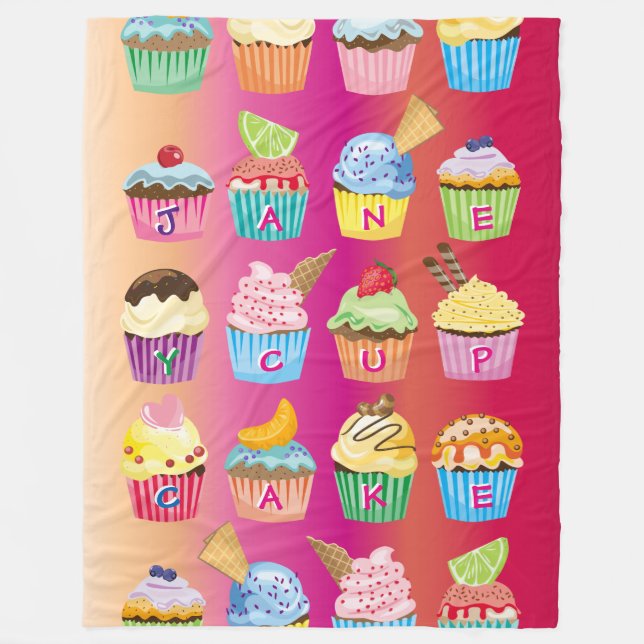 Create Your Own Cupcake Monogram Delicious Treats Fleece Blanket (Front)