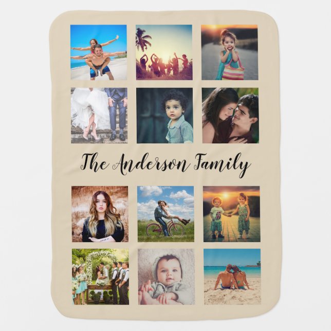 Create Your Own Custom 12 Photo Collage Family Baby Blanket (Front)