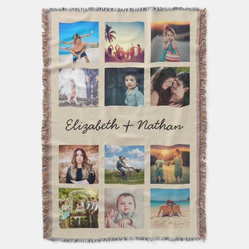 Create Your Own Custom 12 Photo Collage Family Pet Throw Blanket