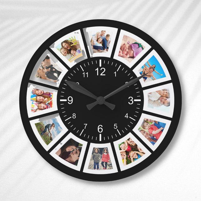 Create Your Own Custom 12 Photo Collage Family Round Clock (Creator Uploaded)