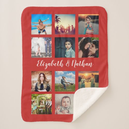 Create Your Own Custom 12 Photo Collage Family Sherpa Blanket