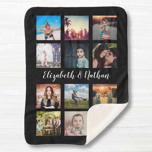 Create Your Own Custom 12 Photo Collage Family Sherpa Blanket