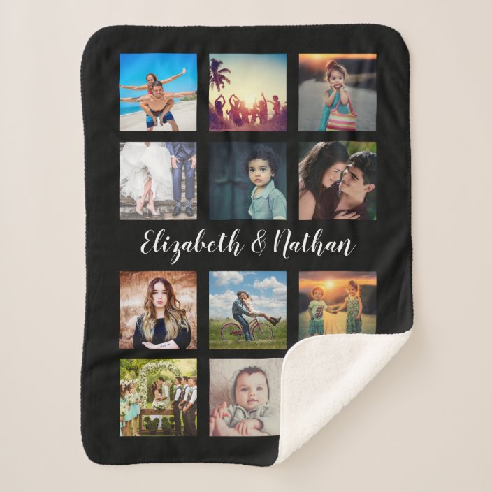 Create Your Own Custom 12 Photo Collage Family Sherpa Blanket