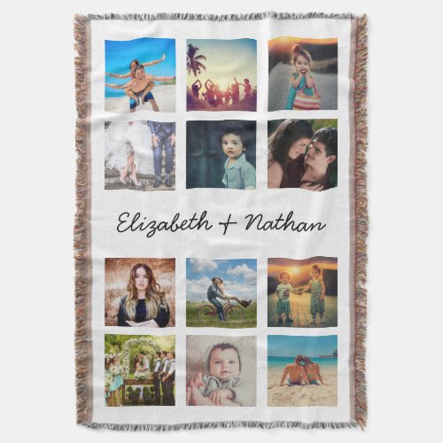 Create Your Own Custom 12 Photo Collage Family Throw Blanket
