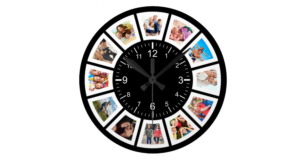 Create Your Own Custom 12 Photo Collage Instagram Large Clock | Zazzle.com