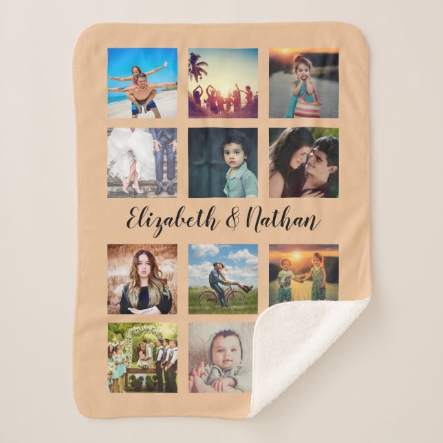 Create Your Own Custom 12 Photo Collage Memories Sherpa Blanket (Front)