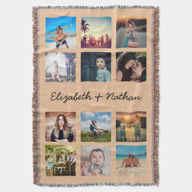 Create Your Own Custom 12 Photo Collage Memories Throw Blanket (Front Vertical)