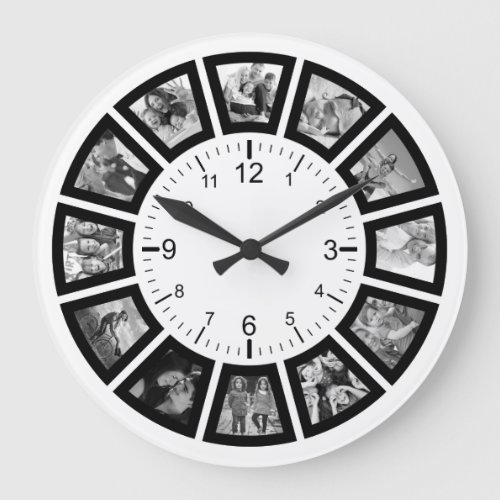 Create Your Own Custom 12 Photo Collage Modern Large Clock