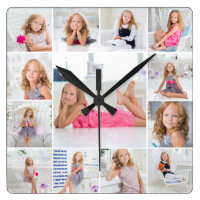 Create Your Own Custom 13 Photo Collage Family Square Wall Clock