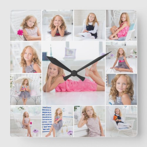 Create Your Own Custom 13 Photo Collage Family Square Wall Clock