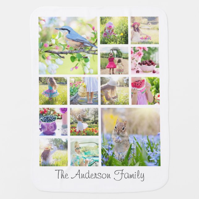 Create Your Own Custom 14 Family Photo Collage Swaddle Blanket (Front)