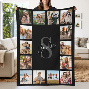 Create Your Own Custom 14 Photo Collage Monogram Fleece Blanket