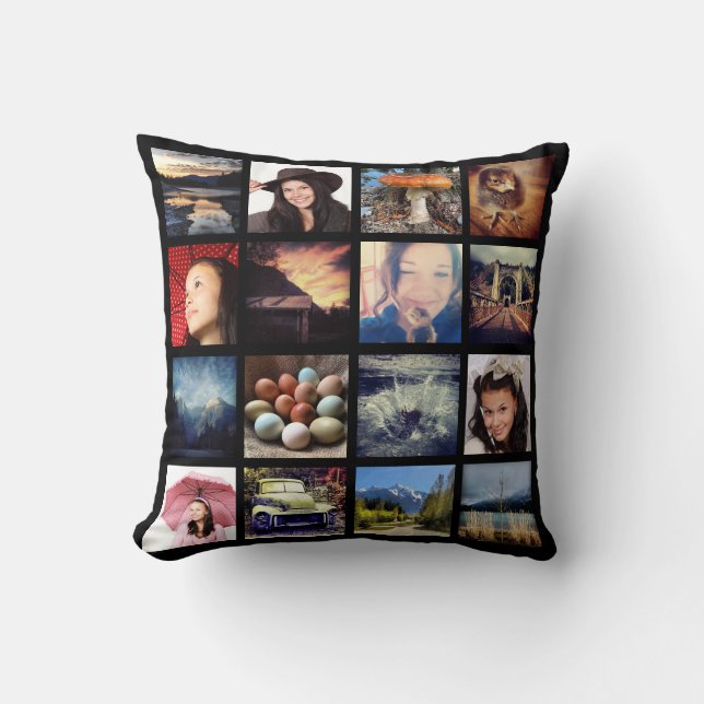 Create your Own Custom 16 Instagram Photo Collage Throw Pillow (Front)