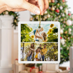 Create Your Own Custom 2 Photo Christmas Ceramic Ornament