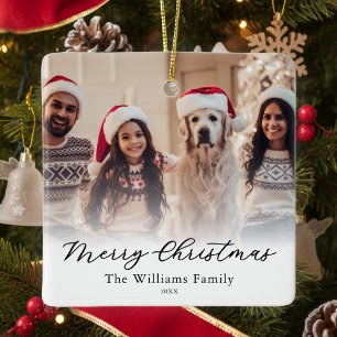 Create Your Own Custom 2 Photo Merry Christmas Ceramic Ornament
