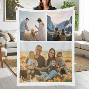 Create Your Own Custom 3 Photo Collage Fleece Blanket