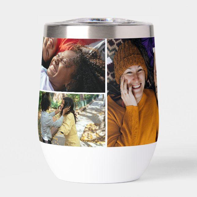 Create Your Own Custom 3 Photo Collage Thermal Wine Tumbler (Front)